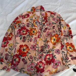 Express Peach Floral Button-Down Shirt for Men